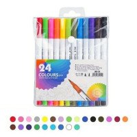 Професійний набір 24 ​​шт двосторонніх маркерів лінер+пензель з м'якою головкою на водній основі