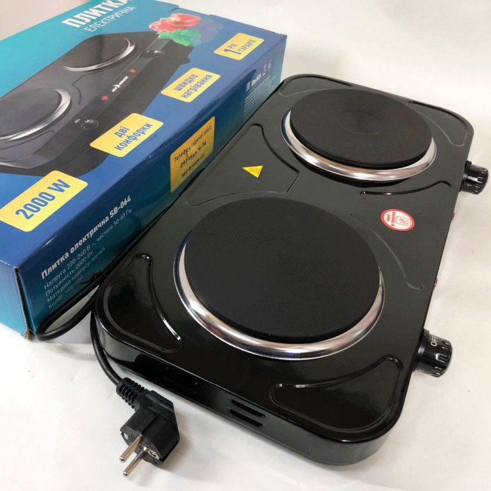 Настільна плита електрична Sea Breeze SB-064 2000 Вт, переносна настільна електроплита. Колір: чорний