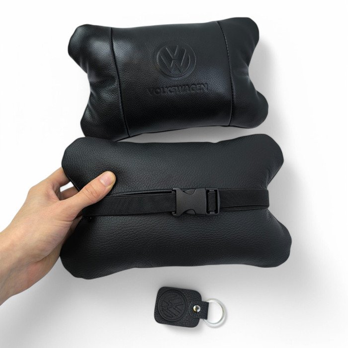Набір шкіряних подушок 2шт - Volkswagen на підголовник у машину, Автомобільна подушка