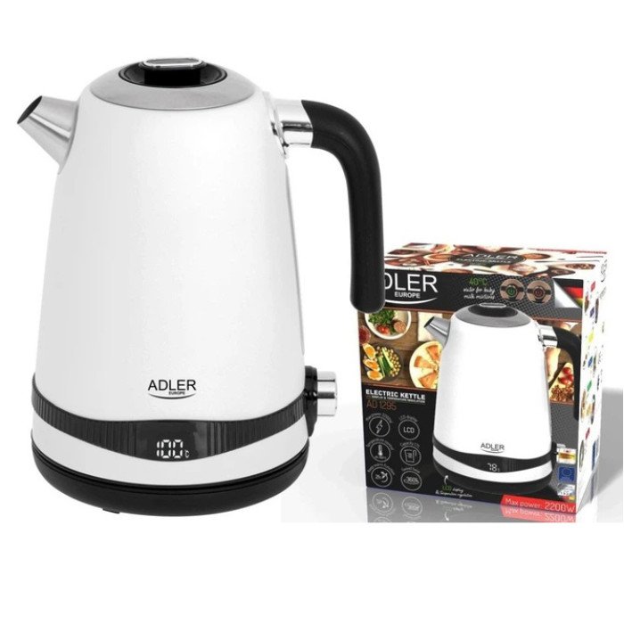 Чайник металевий Adler AD 1295w 1.7л 1850Вт електричний з терморегулятором 40-100 °С White