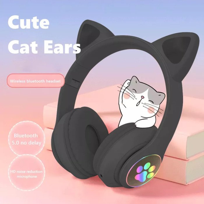 Бездротові навушники LED з котячими вушками CAT STN-28. Колір: чорний